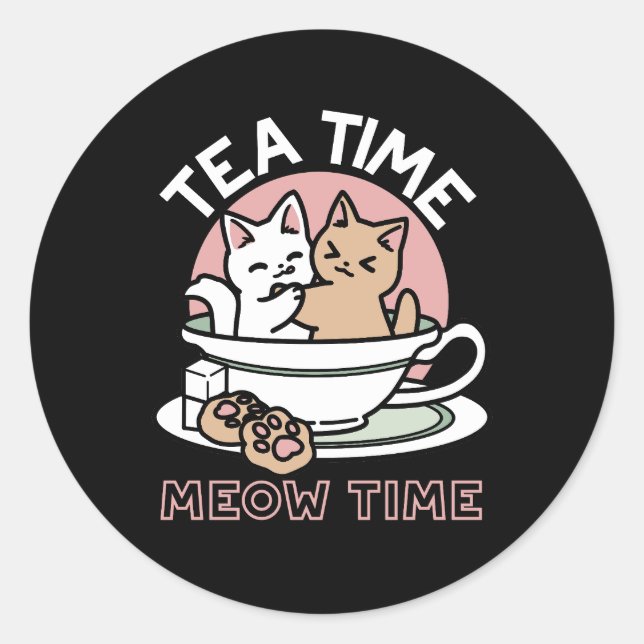 Sticker Rond Cuddling Kitties in a Cup - Adorable Tea Time (Devant)