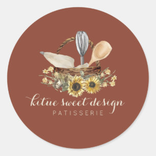 Sticker Rond Cuillère Fouet Cuire Boulangerie Chef Terracotta