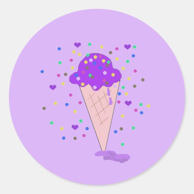 Sticker Rond Cuillerée de glace à la confettis violets (Devant)