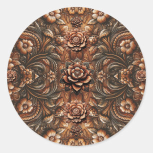 Sticker Rond Cuir Faux Floral Vintage en relief