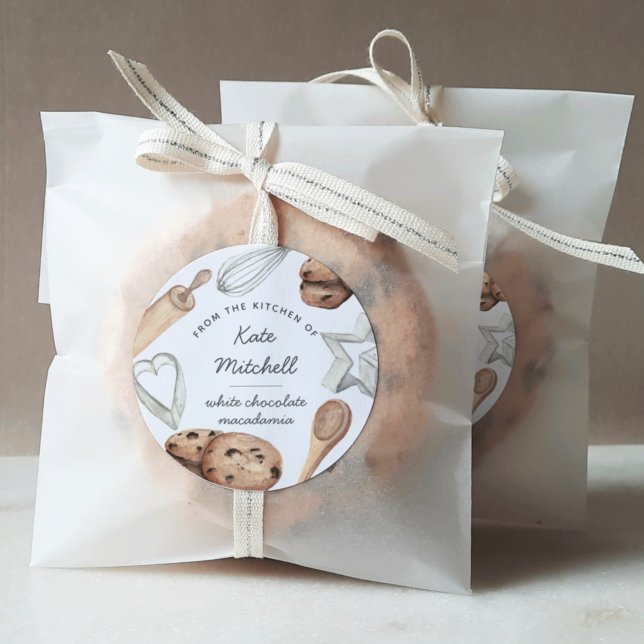 Sticker Rond Cuisine à l'aquarelle personnalisée (Créateur téléchargé)