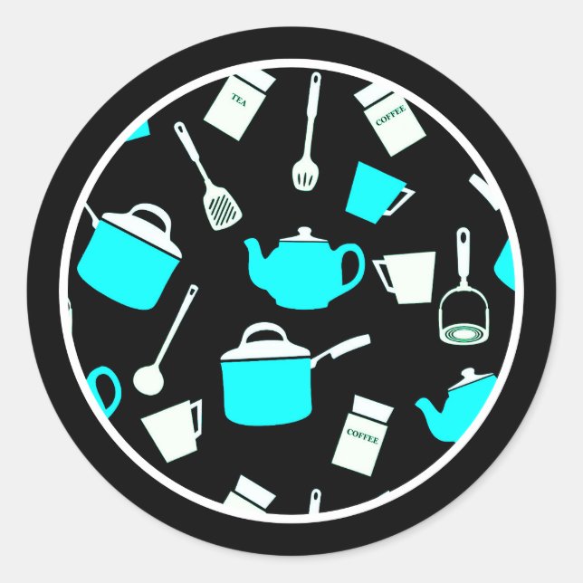 Sticker Rond Cuisine à thème Ustensiles et Motif de cuisine (Devant)
