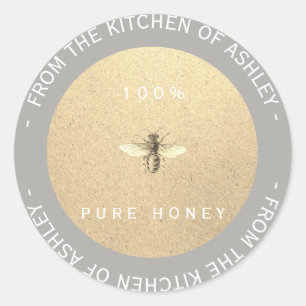 Sticker Rond Cuisine artisanale Miel Gris Blanc Abeille Kraft