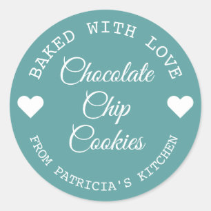Sticker Rond Cuisiné Avec Amour Choco Cookies Turquoise Et Blan
