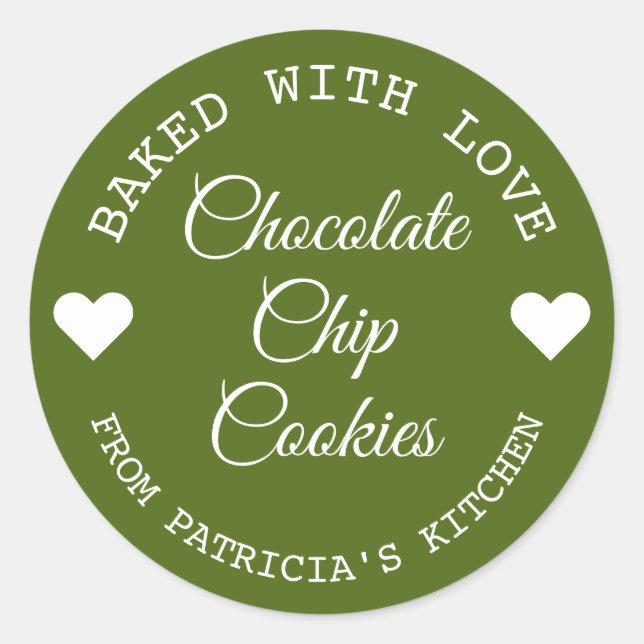 Sticker Rond Cuisiné Avec Amour Choco Cookies Vert Et Blanc (Devant)