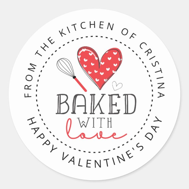 Sticker Rond Cuisiné avec amour de la cuisine de Valentine's (Devant)