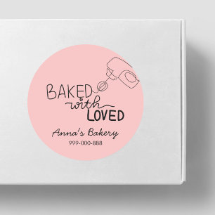 Sticker Rond Cuisiné avec amour écriture rose