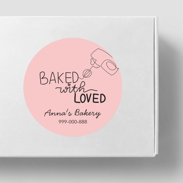 Sticker Rond Cuisiné avec amour écriture rose (Créateur téléchargé)