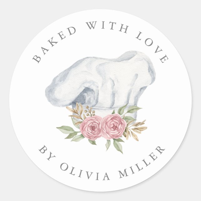 Sticker Rond Cuisiné Avec Amour Élégant Pâtisserie Mélangée Ros (Devant)