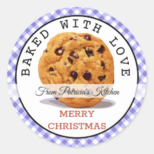 Sticker Rond Cuisiné Avec amour Noël Cookies En vichy violet