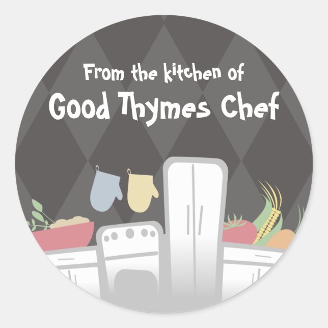 Sticker Rond cuisine blanche légumes herbes packa... (Devant)