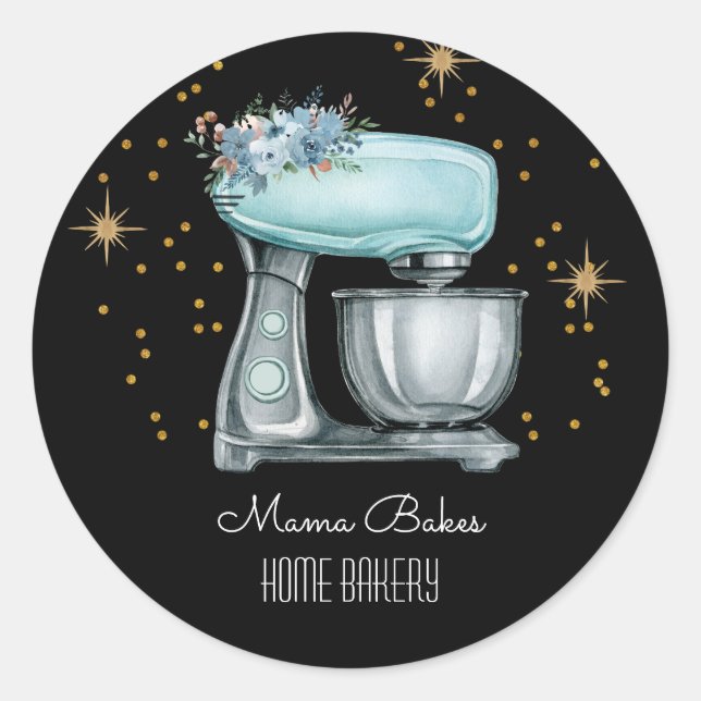 Sticker Rond Cuisine boulangère Aquarelle Chef Produit noir (Devant)