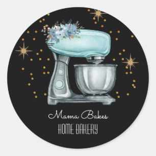 Sticker Rond Cuisine boulangère Aquarelle Chef Produit noir