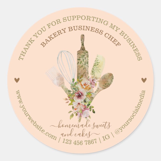 Sticker Rond Cuisine boulangerie Chef Rustique Blush Rose (Devant)
