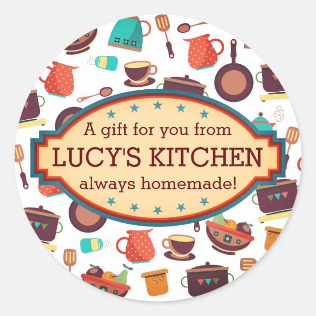 Sticker Rond Cuisine casseroles ustensiles cuisine traiteur che (Devant)