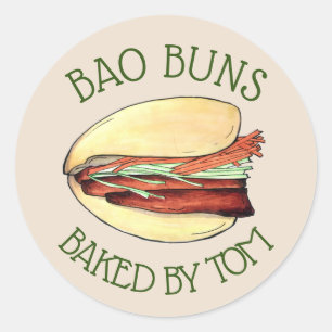 Sticker Rond Cuisine Chinoise Maison Lotus Bao Buns Fabriqués P