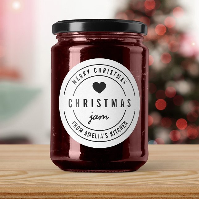 Sticker Rond Cuisine Coeur Noir & Blanc Joyeux Confiture de Noë (Créateur téléchargé)