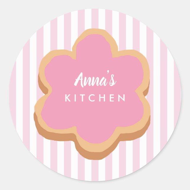Sticker Rond Cuisine cookie personnalisé rayure rose (Devant)