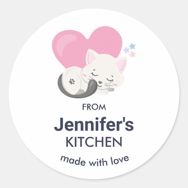 Sticker Rond Cuisine couchage Cuisine blanche Kitty Chat (Devant)