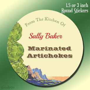 Sticker Rond Cuisine d'artichauts rétro Recette modifiable