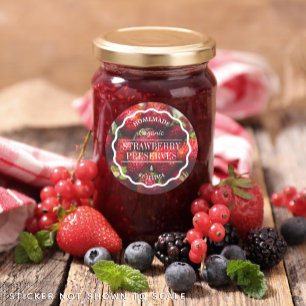 Sticker Rond Cuisine de confiture aux fraises faite maison