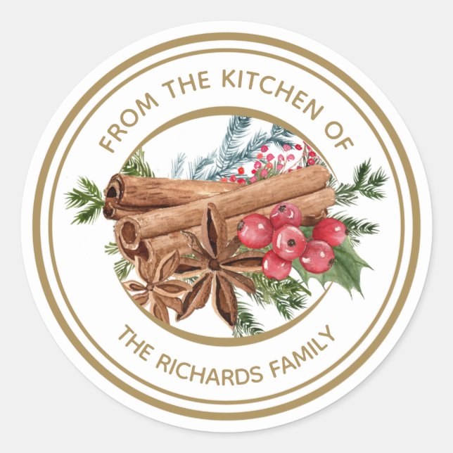 Sticker Rond Cuisine de Noël personnalisée Cuisine de vacances (Devant)