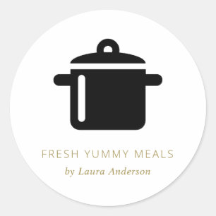STICKER ROND CUISINE EN CHEF EN POT BLANC ET NOIR MINIMAL