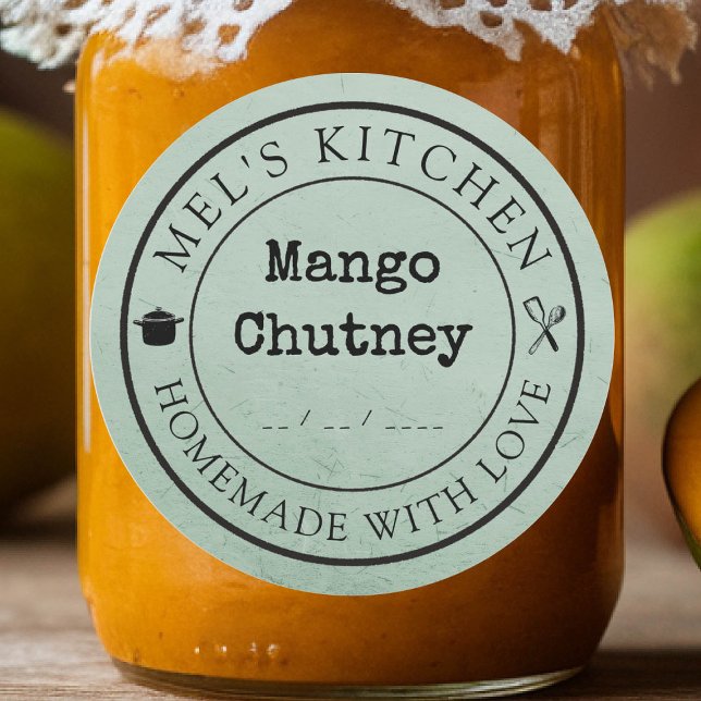 Sticker Rond Cuisine faite maison emballage produit personnalis (homemade cans preserves jellies jams honey food sticker sage label custom personalized kitchen)