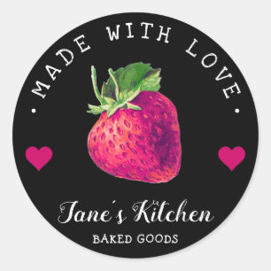 Sticker Rond Cuisine Fraise Maison Fabriquée Avec Amour Noir
