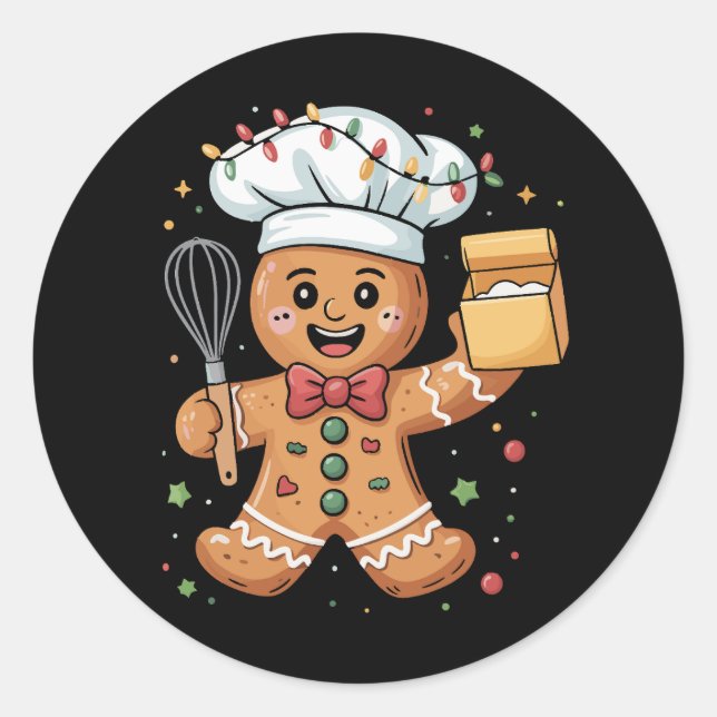 Sticker Rond Cuisine Gingerbread Homme Baker Noël Chef Bake (Devant)