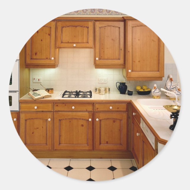 Sticker Rond Cuisine intérieure avec petit-déjeuner bar et four (Devant)