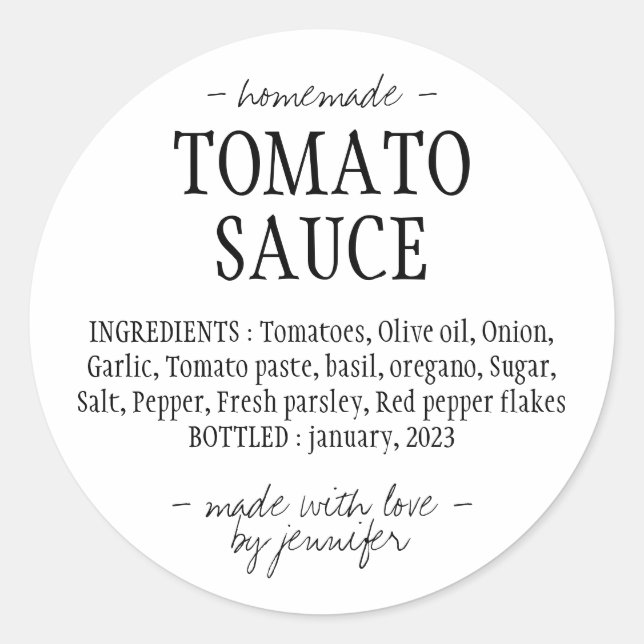 Sticker Rond Cuisine jarre de sauce tomate maison ingrédients (Devant)