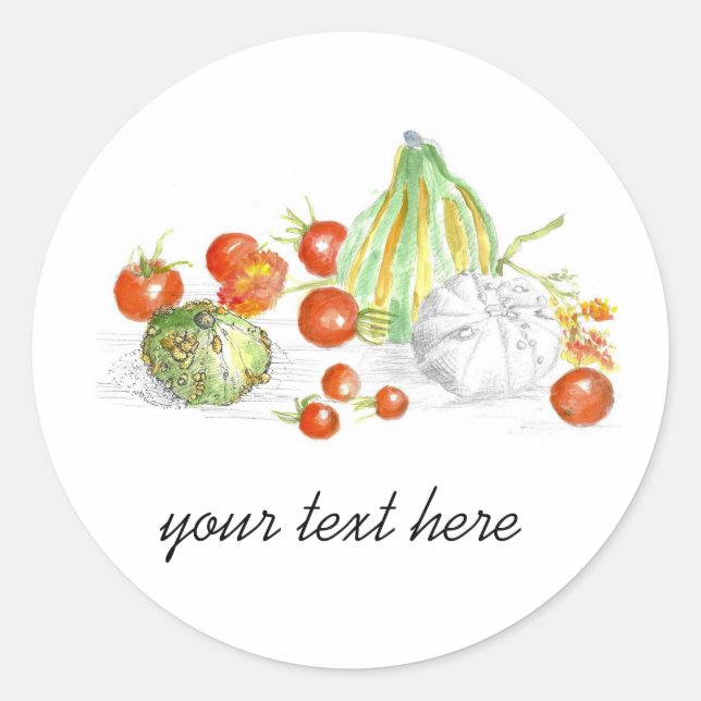 Sticker Rond Cuisine Légumes Tomates Squash Nom personnalisé (Devant)