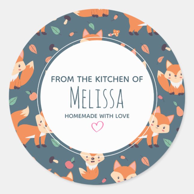 Sticker Rond Cuisine Motif animal de renard orange mignonne (Devant)