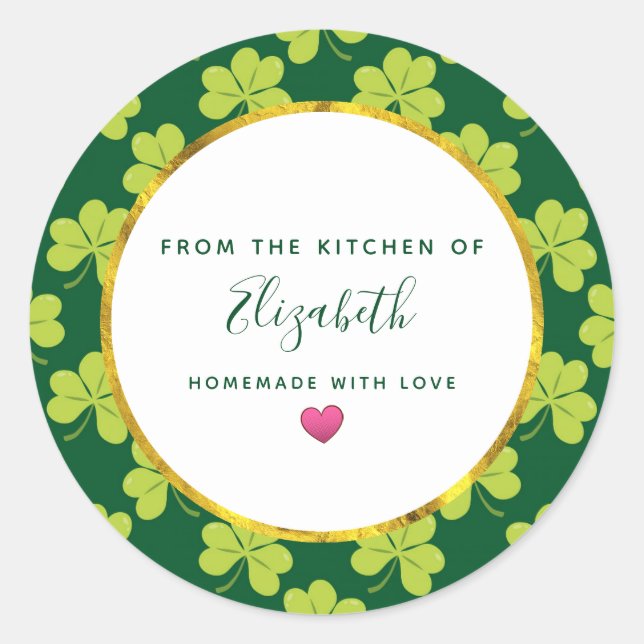 Sticker Rond Cuisine Motif Shamrock de Clover vert mignonne (Devant)