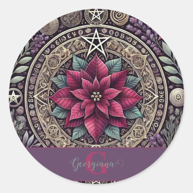 Sticker Rond Cuisine personnalisée Poinsettia Pentagram Mandala (Devant)