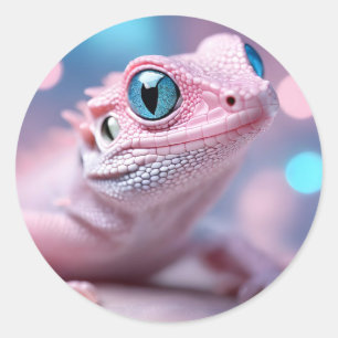 Sticker Rond Cuisine Petit Lézard Rose aux Grands Yeux Bleus