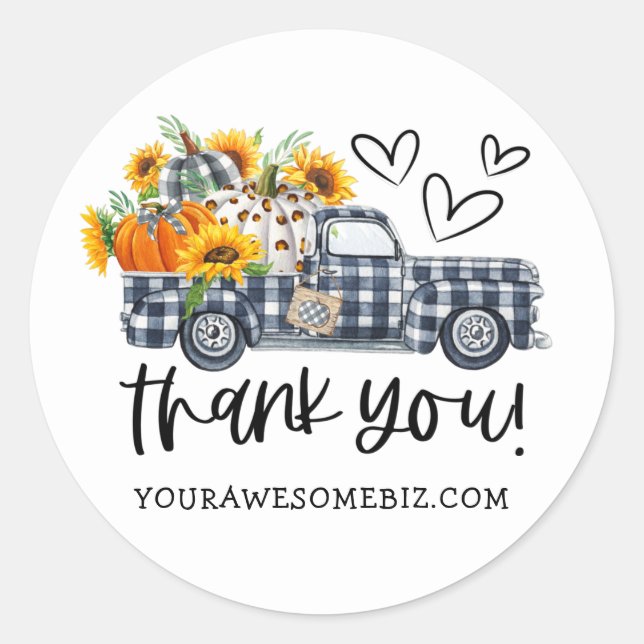 Sticker Rond Cuisine Plaid Citrouilles Tournesol Camion Automne (Devant)