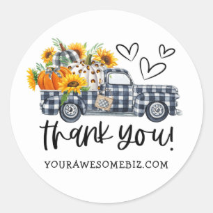 Sticker Rond Cuisine Plaid Citrouilles Tournesol Camion Automne