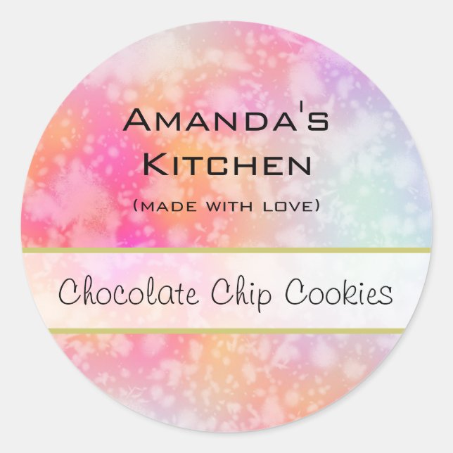 Sticker Rond Cuisine rose et orange Abstraite aquarelle (Devant)