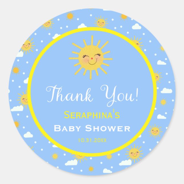 Sticker Rond Cuisine Sunshine Sky Baby shower Merci (Devant)