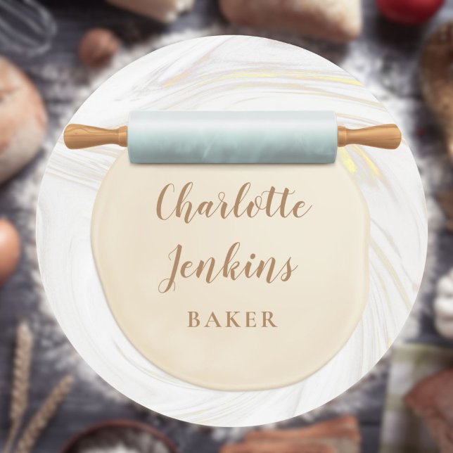 Sticker Rond Cuisinier chef cuisinier à la broche de marbre (Marble Swirls Rolling Pin Cook Chef Classic Round Sticker)