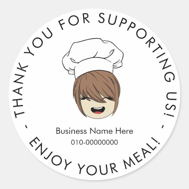 Sticker Rond Cuisinier Mignon Merci Commande Alimentaire Entrep (Devant)