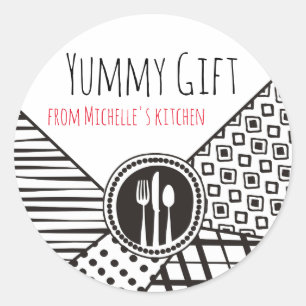 Sticker Rond Cuisinier motif mixte crevette cuisinier