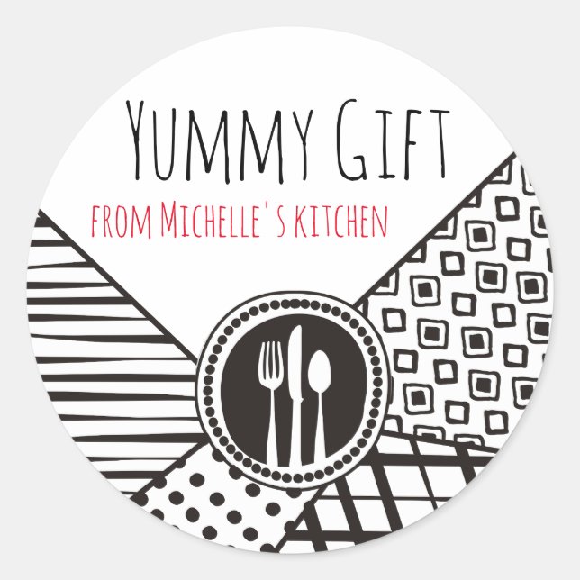 Sticker Rond Cuisinier motif mixte crevette cuisinier (Devant)