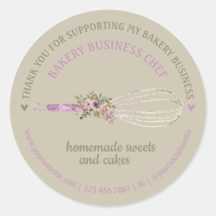 Sticker Rond Cuisinier Pâtisserie Traiteur Mignon Beige Fouet P