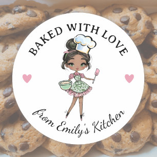 Sticker Rond Cuisinière Black Girl Baker Chef
