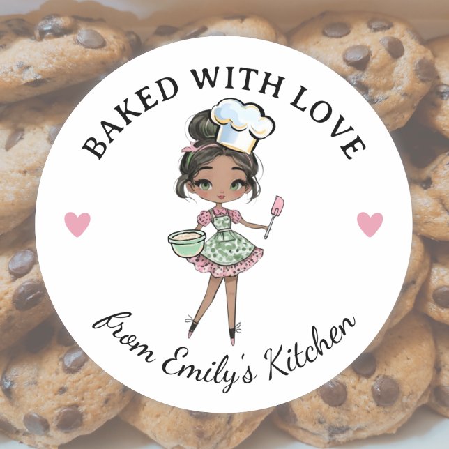 Sticker Rond Cuisinière Black Girl Baker Chef (Créateur téléchargé)