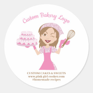 Sticker Rond Cuisinière violette Lady Boss Décorateur de gâteau