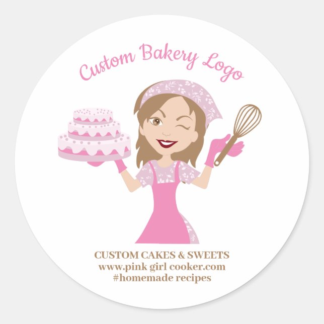 Sticker Rond Cuisinière violette Lady Boss Décorateur de gâteau (Devant)